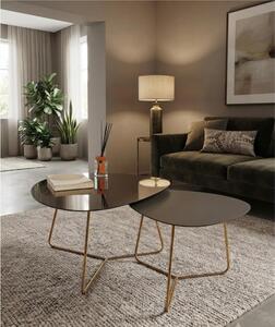 Tavolino da salotto forma ovoidale BIG STONE design moderno dimensioni 66x72x 49 h cm - peso 7,8 kg Stile moderno colore Crystal satinato gambe oro
