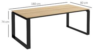 Outsunny Tavolo da Giardino Rettangolare in Alluminio con Piano a Doghe per 6-8 Persone, 180x90x74cm, Quercia
