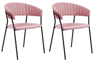 Set di 2 sedie da pranzo in tessuto vellutato rosa Rivestimento in metallo nero Gambe con braccioli Schienale curvo Design moderno e contemporaneo Beliani