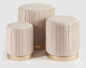 Pouf Rotondo a Righe in Velluto Beige Piccolo - EDG Enzo De Gasperi