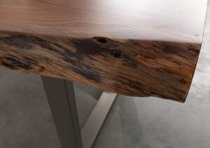 FREEFORM 5 Tavolo da pranzo in legno di acacia - laccato natur / gambe in ferro - argento mat 180x90x77