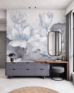 Carta da parati Fiori di loto in rilievo con petali delicati e grandi foglie di un blu tenue, Carta da parati Buffer, w10027v1 : Uwalls.it