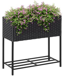 Outsunny Giardino Rialzato, Fioriera Effetto Vimini con Ripiano, Esterni e Interni, Grigio (70cm x 30cm x 72cm)