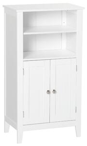 Kleankin Mobile Bagno Multiuso, Mobiletto da Bagno con Mensole Regolabili e Armadietto 2 Ante, in Legno, Bianco, 50x30x93cm|Aosom Italy