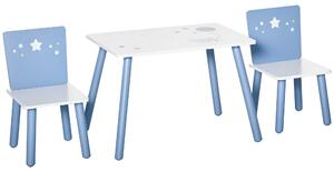 HOMCOM Set Tavolino e 2 Sedie ergonomica per Bambini 2-6 Anni, in MDF e Legno, Bordi arrotondati, Azzurro e Bianco, Set 3 Pezzi|Aosom Italy