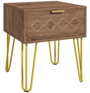 HOMCOM Comodini Moderni Set 2 Pezzi in Truciolato e Acciaio con Cassetto, 39.5x41x49 cm, Marrone