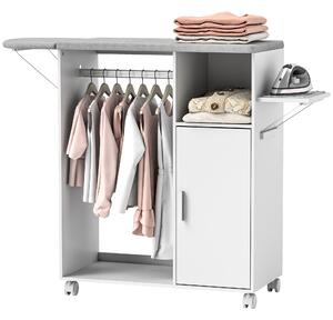 HOMCOM Mobile Asse da Stiro con Piano d'Appoggio, 3 Ripiani a Cubo e Guida, 127x42.5x99 cm, Bianco|Aosom