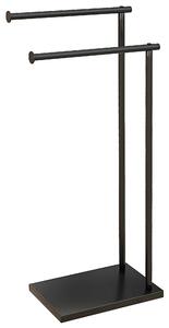 HOMCOM Porta Asciugamani Bagno a 2 Sbarre da Terra Autoportante a 2 Bracci in Metallo, 35.5x20x78cm, Nero|Aosom Italy