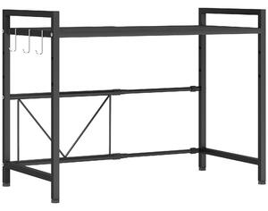 HOMCOM Porta Microonde Estensibile a 2 Livelli con 3 Ganci, in Metallo, 39.5-64x32x47.5 cm, Nero | Aosom Italy