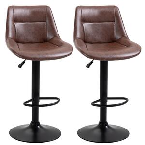 HOMCOM Set 2 Sgabelli da Bar Vintage in Finta Pelle Marrone con Poggiapiedi e Base Rotonda, 46.5x50x88-108 cm | Aosom Italy
