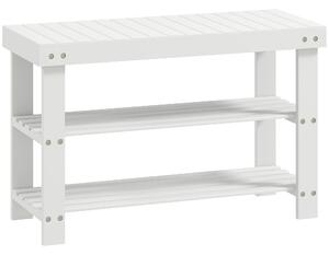HOMCOM Panca Scarpiera Bassa in Bambù con 2 Ripiani a Doghe e Seduta, 70x28x45 cm, Bianco | Aosom Italy