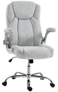HOMCOM Sedia Ergonomica, Schienale Alto Velluto Stampato, Braccioli Ribaltabili, Bianco Crema | Aosom Italy