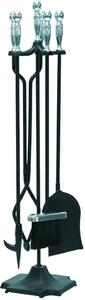 Teporus Attrezzi per Camino Set 4 Accessori in ferro con Impugnature in Cromo Satinato Altezza 77 cm - 15CB Sfera
