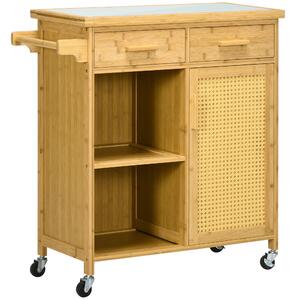 HOMCOM Carrello da Cucina in Bambù, Carrello Multifunzionale di Servizio con 2 Cassetti, 1 Armadietto e 2 Ripiani, Naturale | Aosom Italy
