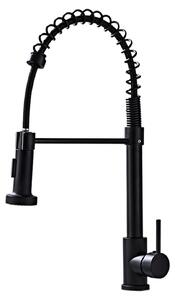 Rubinetto da cucina - Rubinetto estraibile per lavello - Tubo flessibile a molla, orientabile a 360°, doccetta a 2 getti, miscelatore monocomando caldo/freddo, ottone massiccio, nero