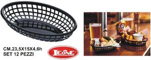 Leone Cestino Plastica Ovale Nero Set 12 pezzi cm 23.5x15x4.6h - O0508