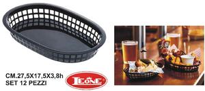 Leone Cestino Plastica Ovale Nero Set 12 pezzi cm 27.5x17.5x3.8h - O0509