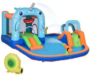 Outsunny Gioco Gonfiabile per Bambini 3-8 Anni con Borsa da Trasporto, 12 Paletti e Toppe Inclusi, 420x370x230 cm | Aosom Italy