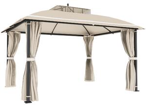 Outsunny Gazebo da Giardino 3.7 x 3 m con Zanzariera, Tende Laterali e Doppio Tetto, Beige|Aosom