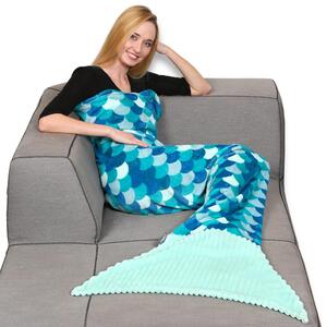 Kanguru Coperta sirena di pile Lunghezza 200 cm colore Turchese - 1171 Sirena