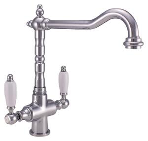 PB Rubinetto da cucina classico in stile rustico, cromato con maniglie bianche 1208953911