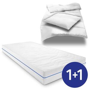 Materasso ergonomico 140x200 cm Supportho Premium a 7 zone, altezza 18 cm, grado di rigidità H2/H3 + set da letto in microfibra CloudComfort Basic 135 x 200 cm + 80 x 80 cm