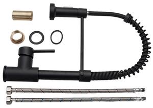 Rubinetto da cucina - Rubinetto estraibile per lavello - Miscelatore per acqua calda e fredda - 2 tipi di getto - Orientabile a 360° - Doppio beccuccio - Nero