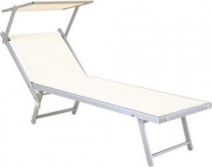 Brixo OUTLET - Lettino Prendisole da Giardino Mare Spiaggia in Alluminio Professionale Pieghevole Rimini con Tettuccio Parasole colore Bianco - RIM