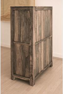 Vetrina in legno di Sheesham / palissandro 90x45x148 grigio scuro oliato NATURE GREY #62