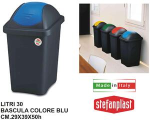 STEFANPLAST Pattumiera Basculante litri 30 Nero Coperchio Blu Capri - 70212