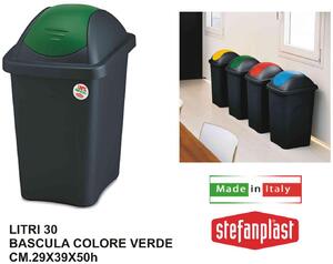 STEFANPLAST Pattumiera Basculante litri 30 Nero Coperchio Verde - 70214