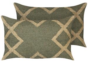 Set di 2 cuscini in iuta e lana verde e beige motivo geometrico 30 x 50 cm camera da letto soggiorno Beliani