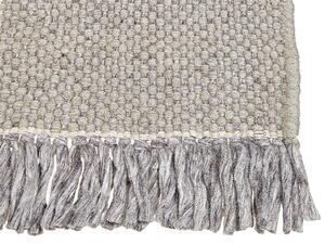 Tappeto grigio lana cotone 140 x 200 cm intrecciato a mano rettangolare con frange Beliani