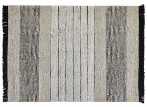 Tappeto beige e nero lana cotone 160 x 230 cm rettangolare intrecciato a mano con frange Beliani