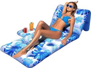 Materasso gonfiabile – Materasso da piscina con schienale – Lettino galleggiante per adulti – Materasso gonfiabile galleggiante – Lettino da piscina – Materasso gonfiabile da piscina con portabicchieri