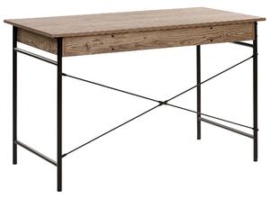 Home Office Scrivania da tavolo in legno scuro Gambe in acciaio verniciato a polvere Nero 120 x 60 cm con cassetto Design industriale moderno Beliani