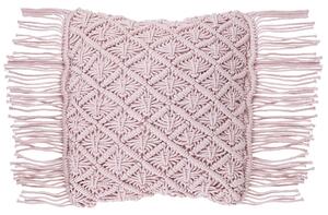 Set di 2 cuscini decorativi in macramè di cotone rosa 40 x 40 cm con nappe in corda Boho Retro Decor accessori Beliani