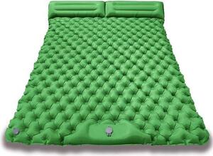 Materasso gonfiabile per 2 persone 200x120x5 cm - Pompa automatica - Set da campeggio (sacco a pelo, materasso gonfiabile, tenda da campeggio) - Verde