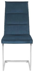 Set di 2 sedie da pranzo imbottite in velluto blu con gambe a sbalzo argentate senza braccioli dal design moderno Beliani