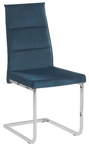 Set di 2 sedie da pranzo imbottite in velluto blu con gambe a sbalzo argentate senza braccioli dal design moderno Beliani