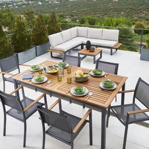 Tavolo da giardino Oris NATERIAL in alluminio con piano in eucalipto marrone/grigio / argento per 6 persone 89.3x150cm
