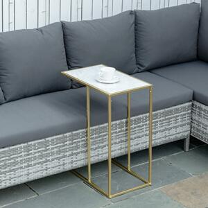 Outsunny Tavolino da Salotto Effetto Marmo Bianco e Oro, in Metallo, per Interno/Esterno, 48x30.5x61cm, Design Moderno