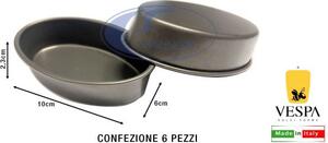 Vespa Stampo per Dolci Formina Liscia Ovale in Alluminio Set 6 Pezzi 10 x 6 cm
