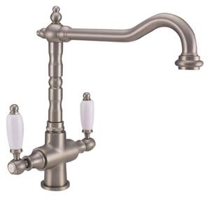 PB Rubinetto da cucina classico in stile rustico in acciaio inossidabile con maniglie bianche 1208953915