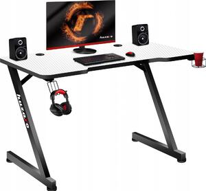Huzaro Black Hero 2.5 scrivania da gioco per PC computer scrivania ergonomica in carbone da tavolo gancio per cuffie porta bevande protezione antiscivolo per i piedi 120 x 60 x 75 cm standard bianco