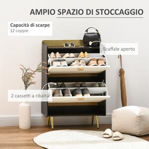 HOMCOM Scarpiera Salvaspazio Elegante, 2 Cassetti, Mensola, Capacità 12 Paia, 70x23x101cm - Design Moderno