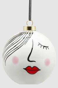 EDG - Enzo de Gasperi Decorazione natalizia pallina in ceramica per albero di natale con viso d9 Ceramica Nero/Bianco