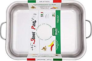 Steel Pan Teglia Forno Antiaderente Rettangolare in Acciaio Inox 30 x 22 cm colore Inox