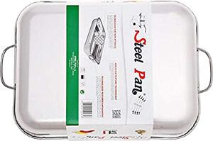 Steel Pan Teglia Forno Antiaderente Rettangolare in Acciaio Inox 30 x 22 cm colore Inox