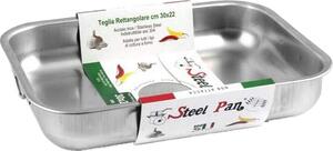 Steel Pan Teglia Forno Antiaderente Rettangolare in Acciaio Inox 30 x 22 cm colore Inox